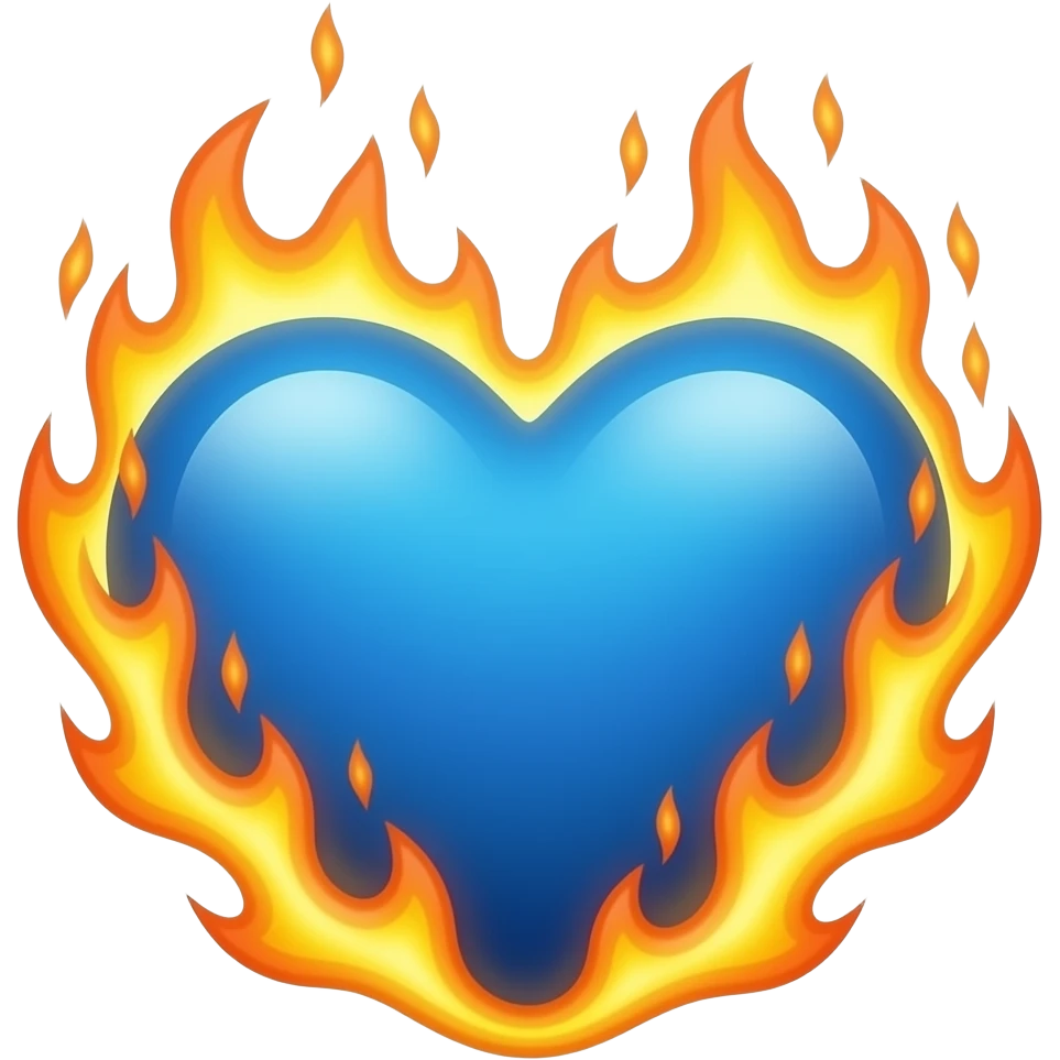 Coeur bleu enflammé les flammes sortant du coeur emoji