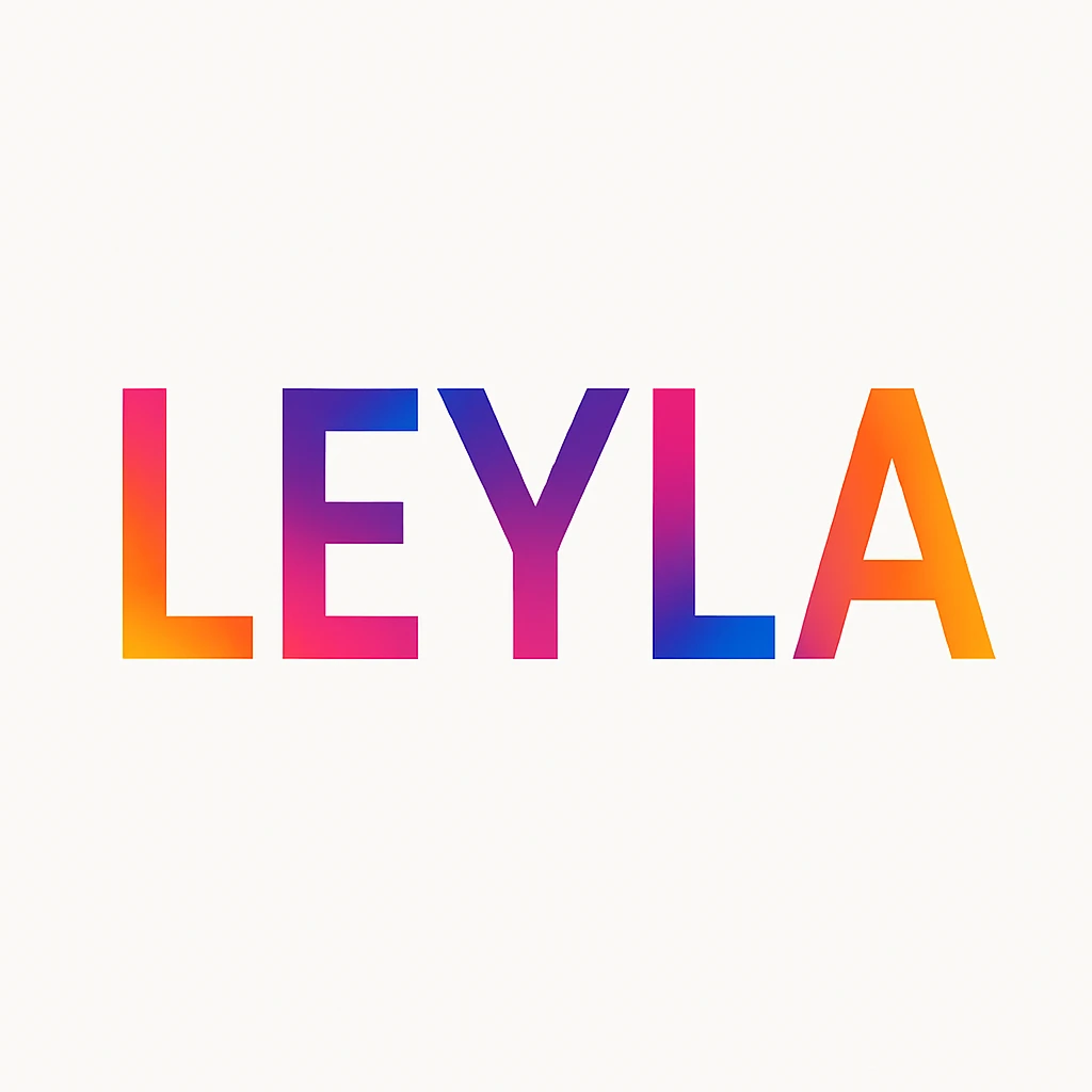 LEYLA text in modern typography with vibrant colors and minimal background emoji