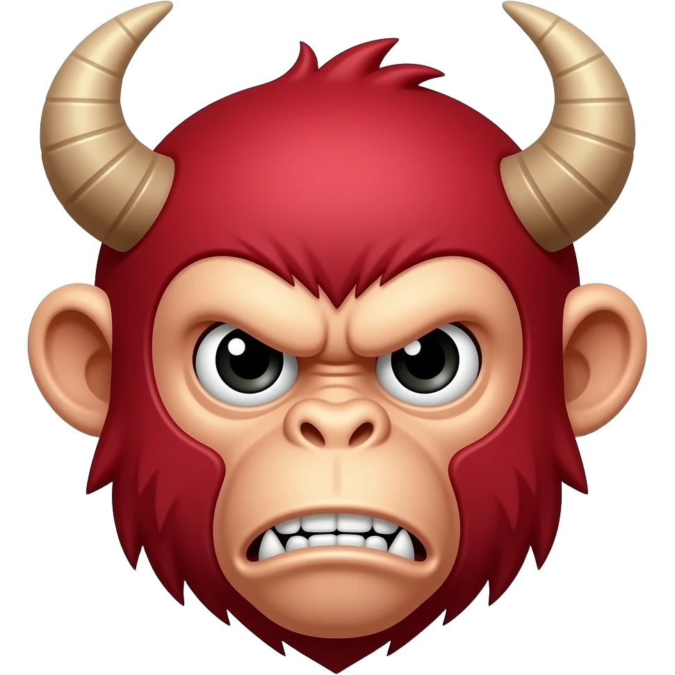 Red monkey with horns, only the head. Make it look more evil. And normal eyes emoji