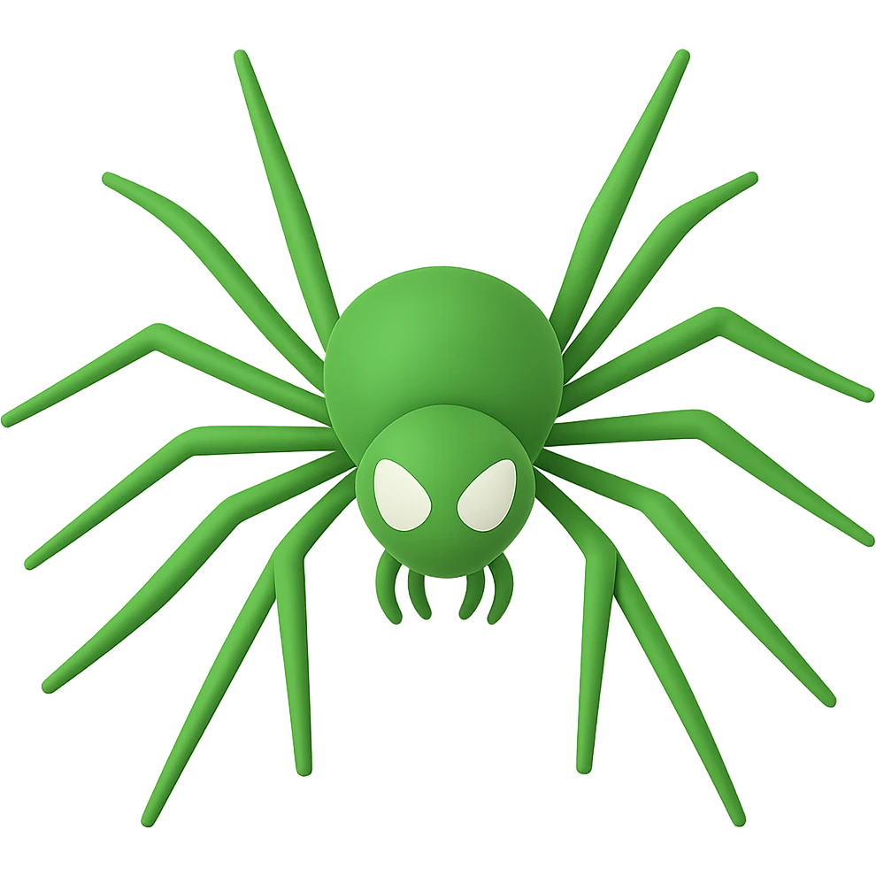 Make the spider green in the style of microsoft 3d fluent emojis with no background. emoji