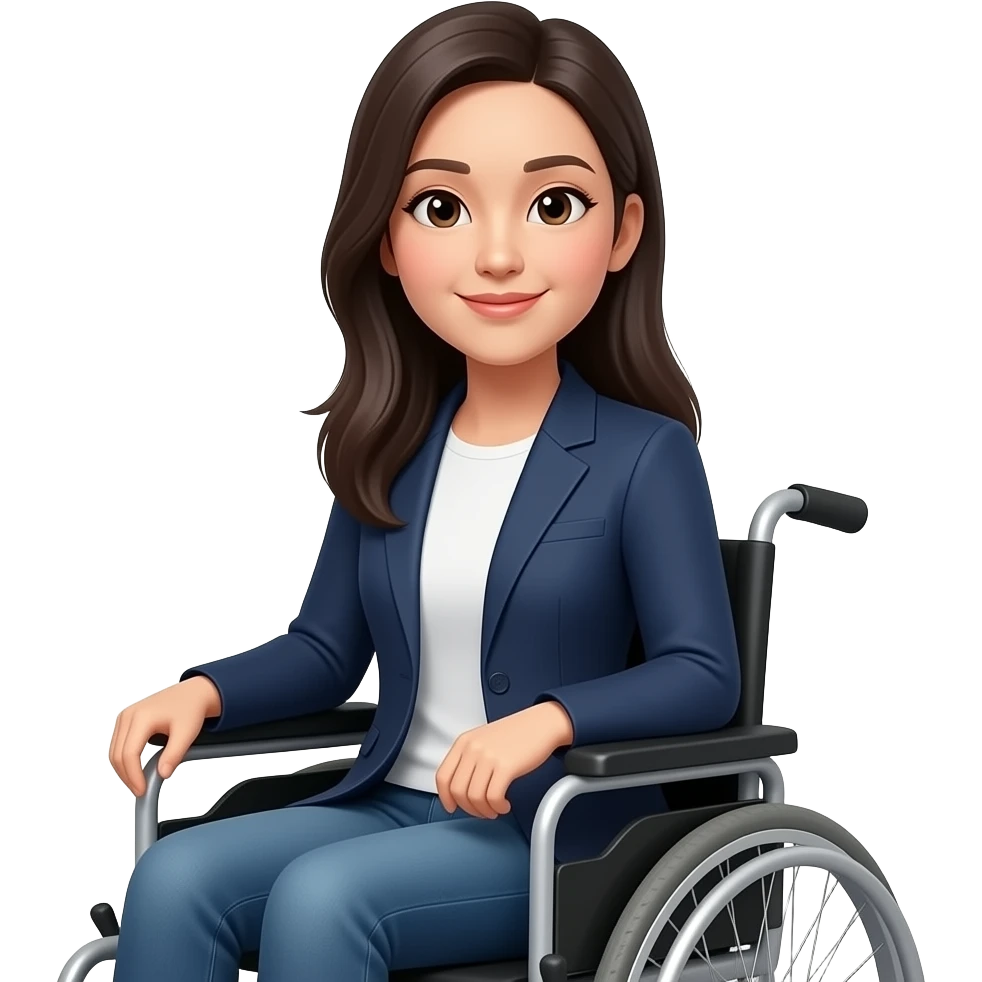 Asian woman with long hair in a wheelchair interviewee emoji