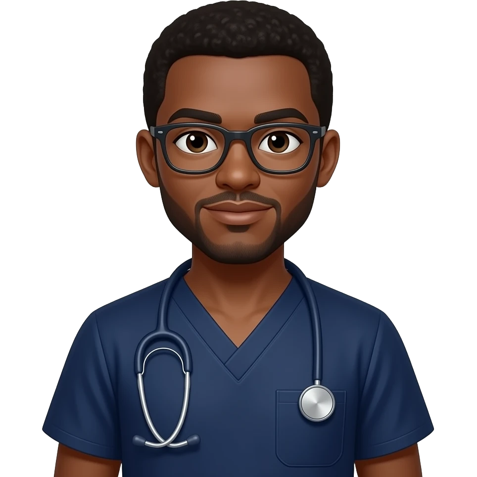 balck male nurse navy scrubs and stethoscope emoji