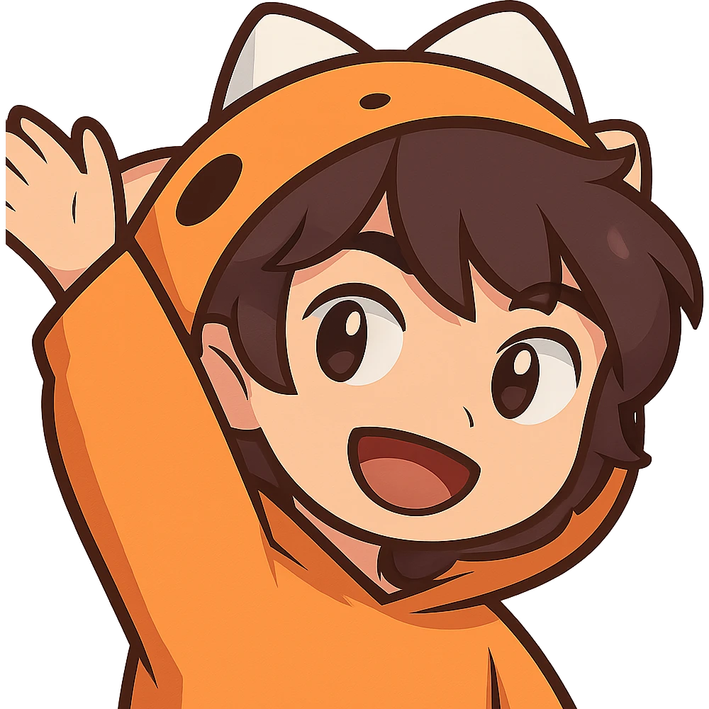 Edit the cartoon character in the image to have their eyes open, keeping the same style and pose. Maintain a transparent background. emoji