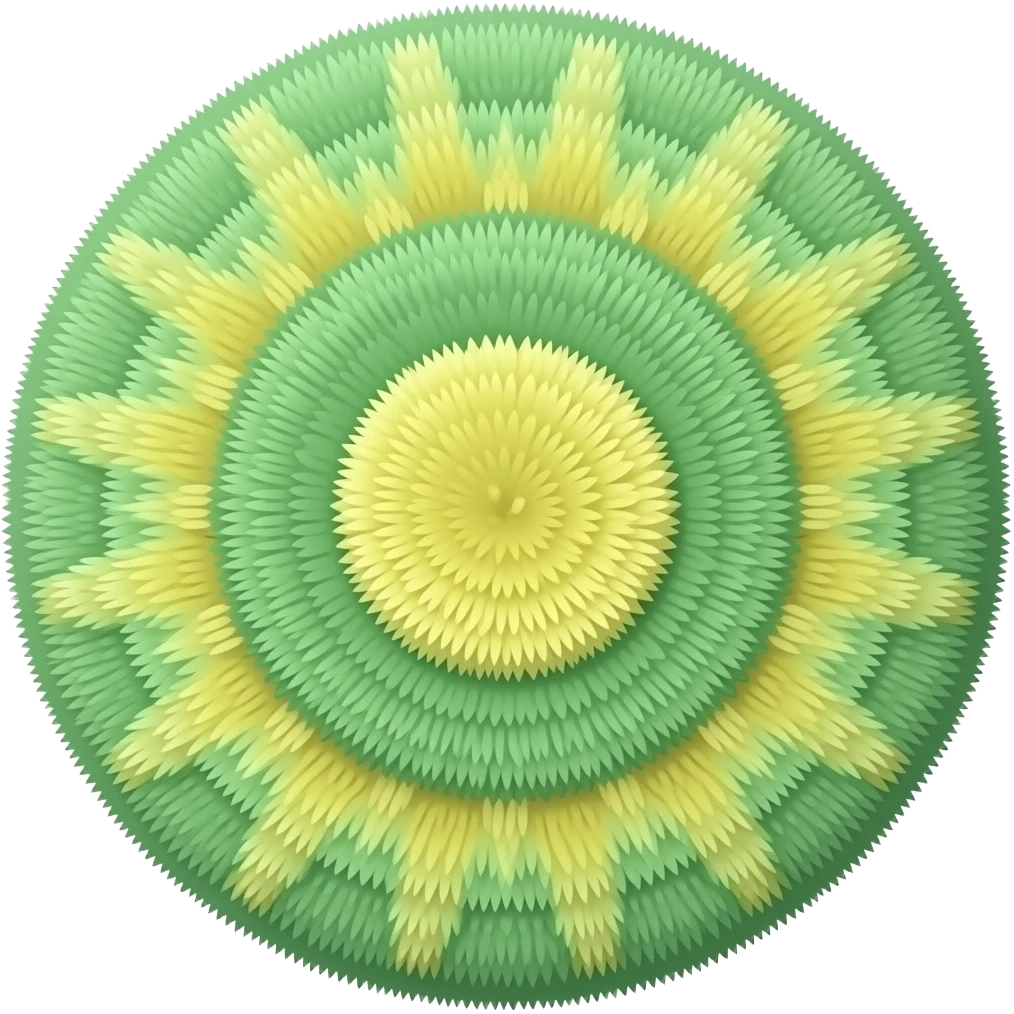 green and yellow a fluffy round rug, soft pastel color, cozy aesthetic bedroom decor, 3D render inspired by Barbie colour palette emoji