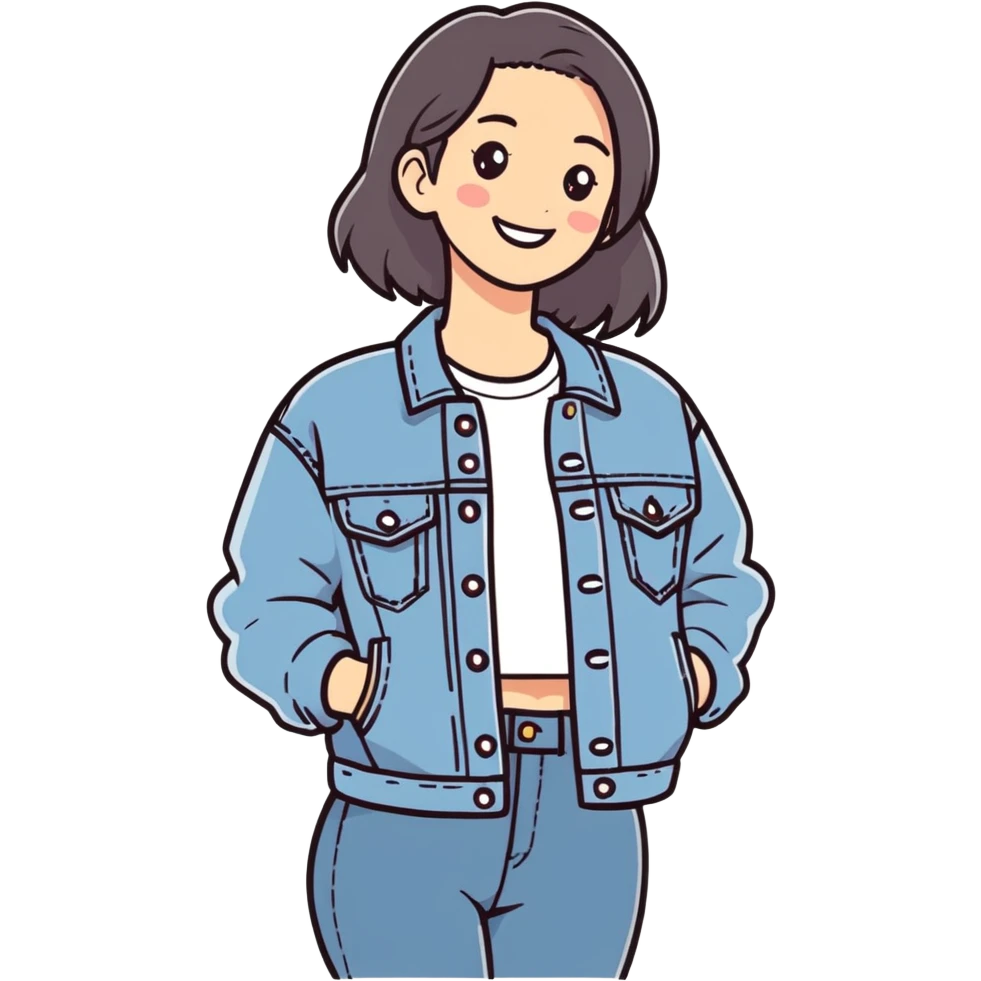 smiling girl in denim jacket emoji