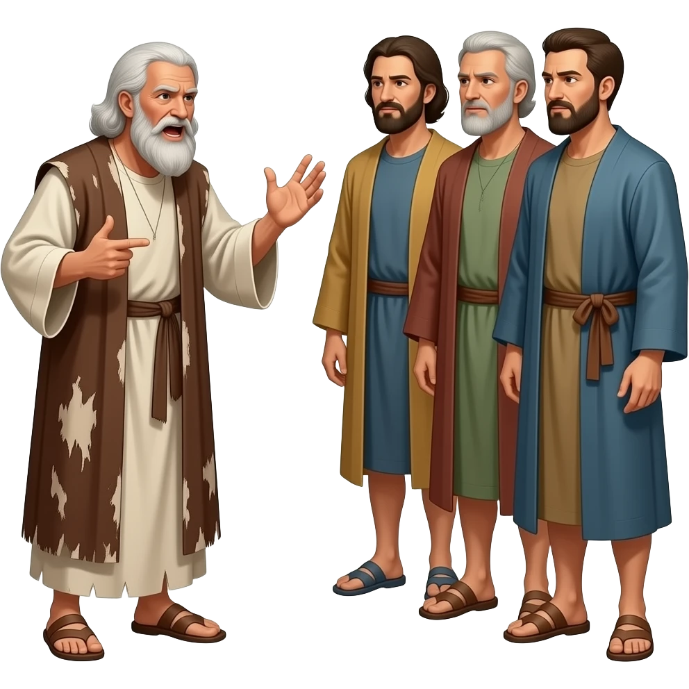 An old man wearing draped clothing from biblical times,  arguing with 3 men emoji
