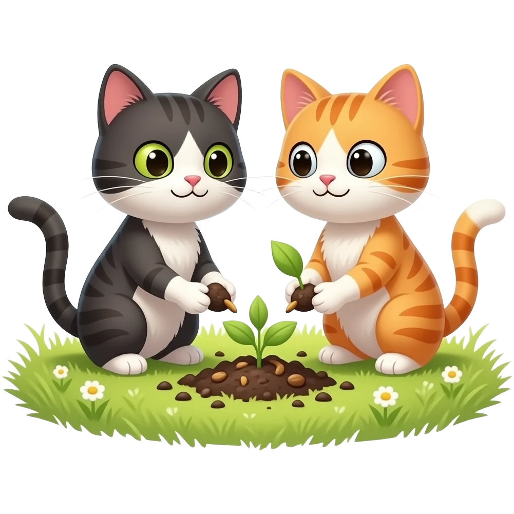 two happy female cats farming emoji