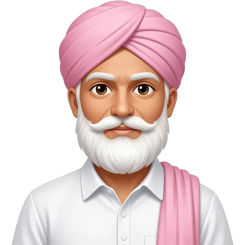 Pagdi lite pink,beard white,color aur whitening,remove shoulder cloth and necklaces kurta white kurte me buttons aur colar nahi honi chahiye aur beard badi ho skin aur white karo emoji