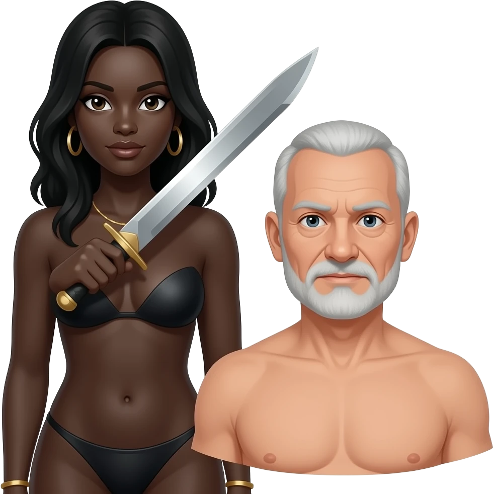 Black naked woman with blade older bald man naked emoji