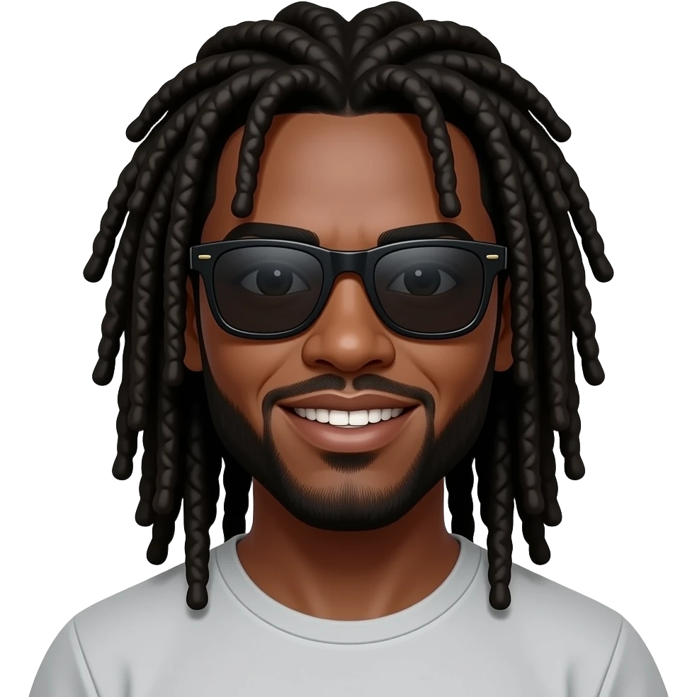 Black man with extra long dreads and dark gold plated teeth wearing dark shades emoji