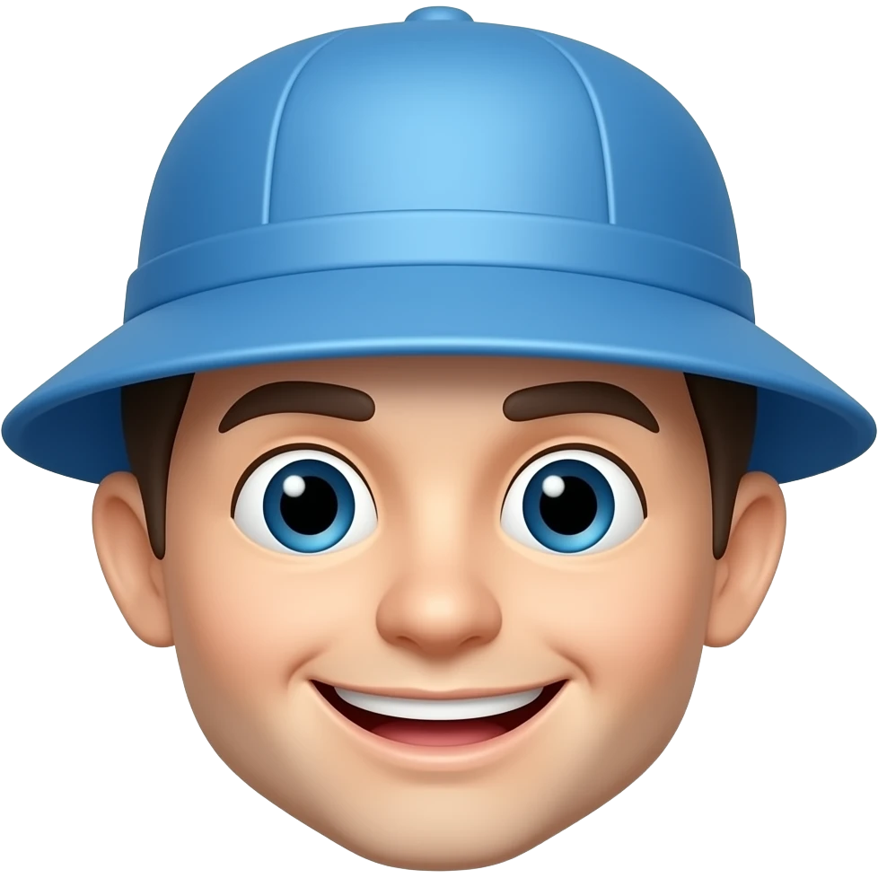 Sırıtan bir surat kafasında mavi bir keko şapkasi emoji