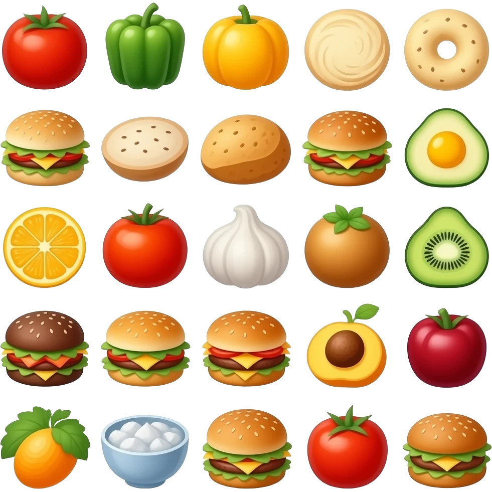 giant overhead shot of a variety of food emoji