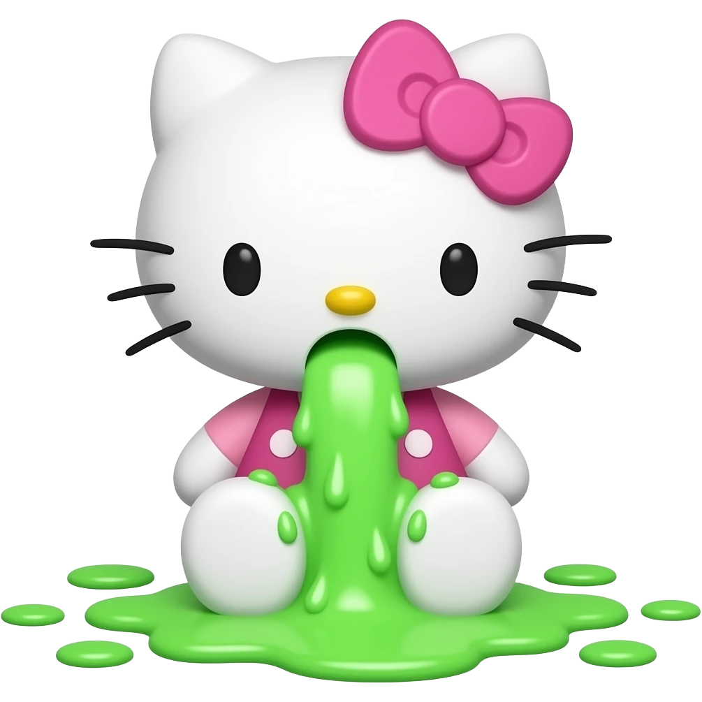 pink hello kitty is vomiting neon green like niagara emoji