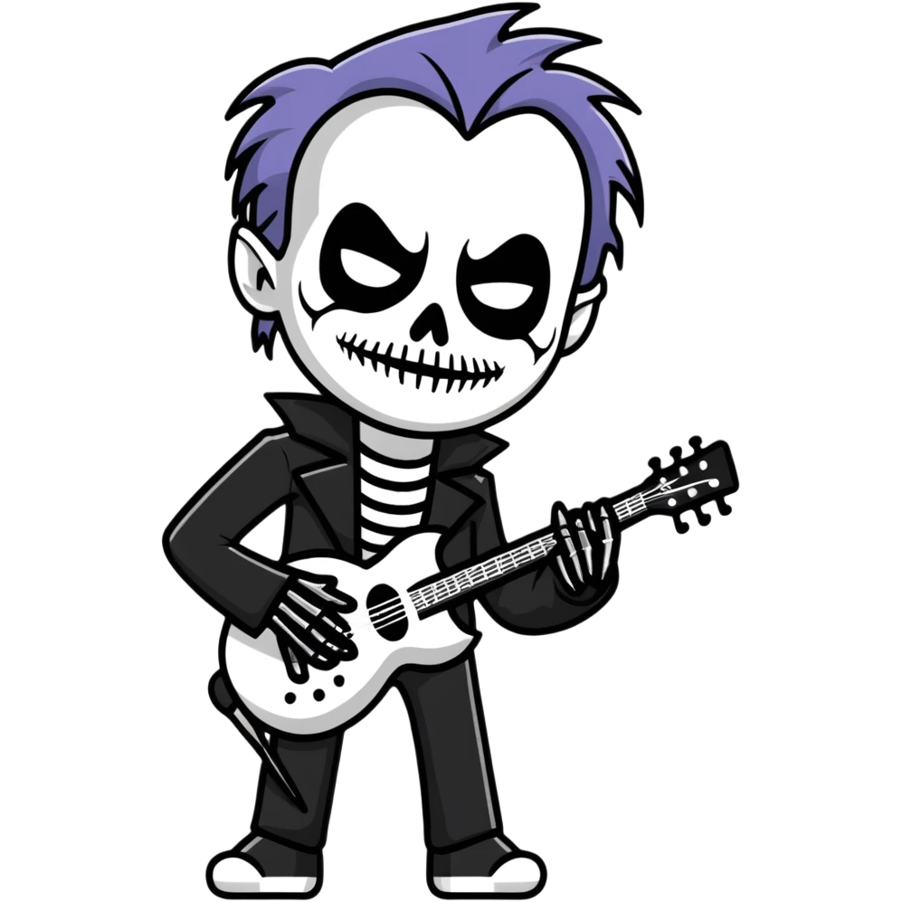 Black metal musician with corpse paint, spikes, black clothes emoji