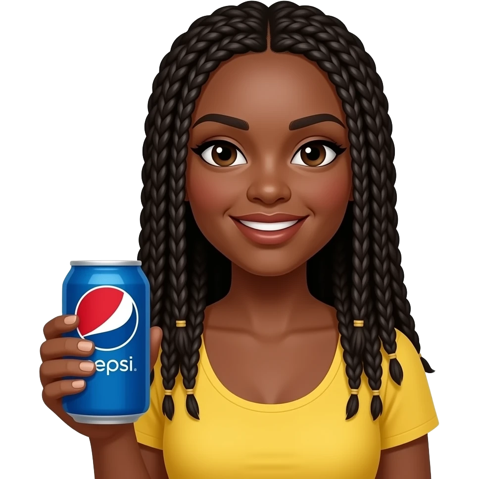 black woman with hair braids wearing a yellow top and holding a pepsi emoji