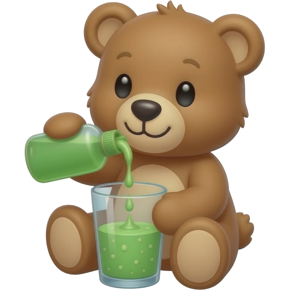 smooth haired teddy bear drinking green dish soap out of a glass emoji