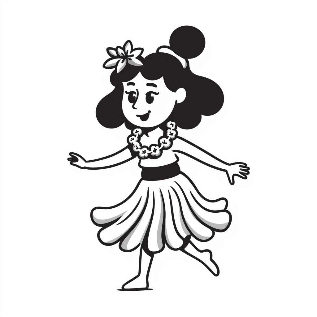 hula dancer, black lines, playful doodle emoji