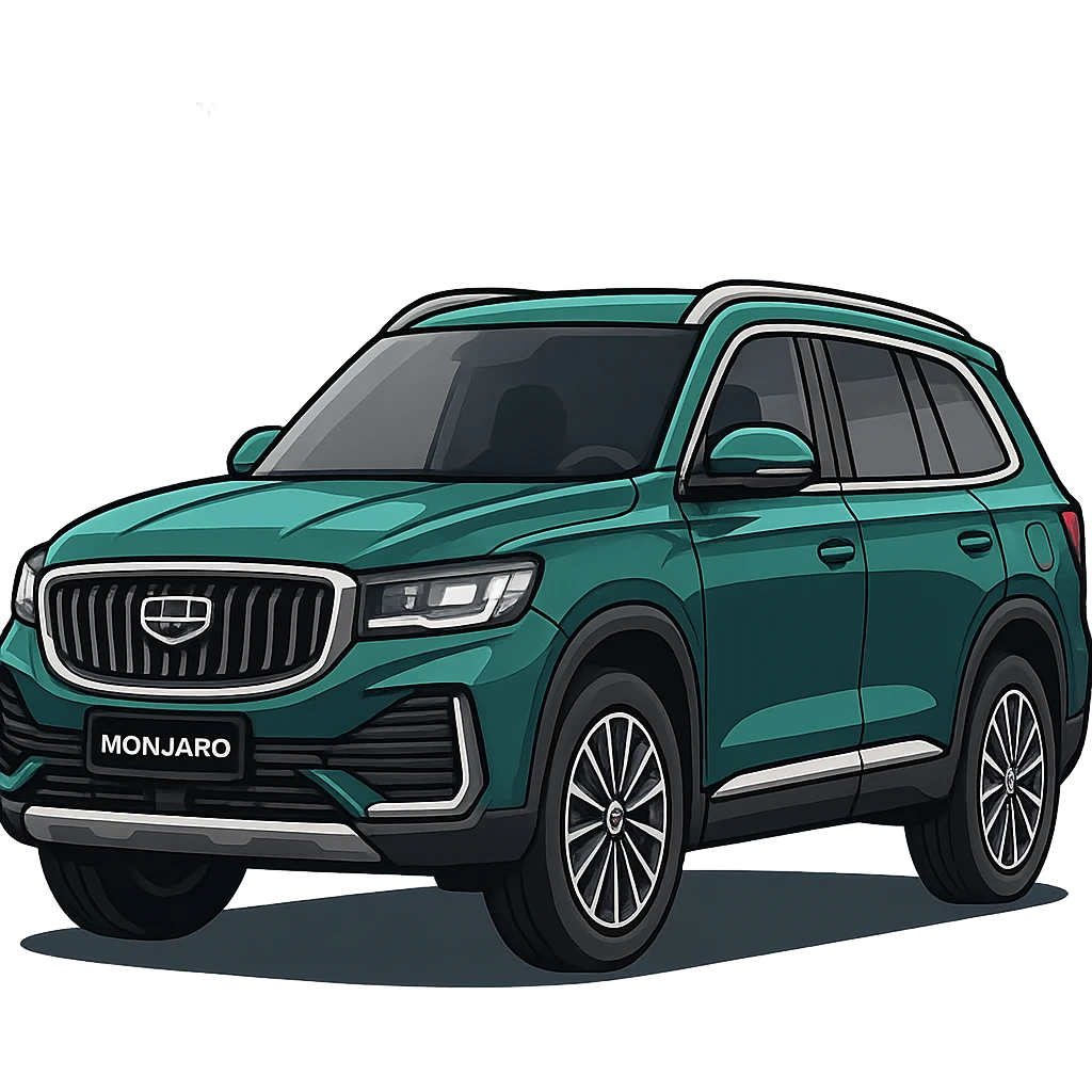 Изометрическая модель машины Geely Monjaro, слегка мультяшная стилистика, прозрачный фон emoji