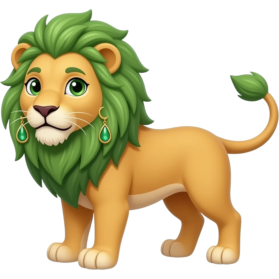lion with green hair and earrings emoji