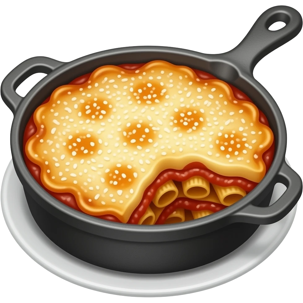 Baked Lasagna in a pot with cheese emoji