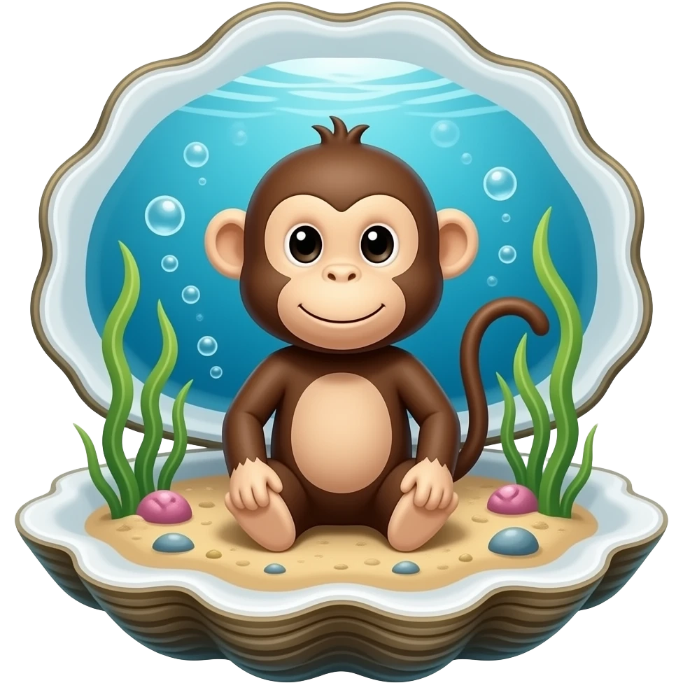 monkey under the sea in an oyster shell emoji