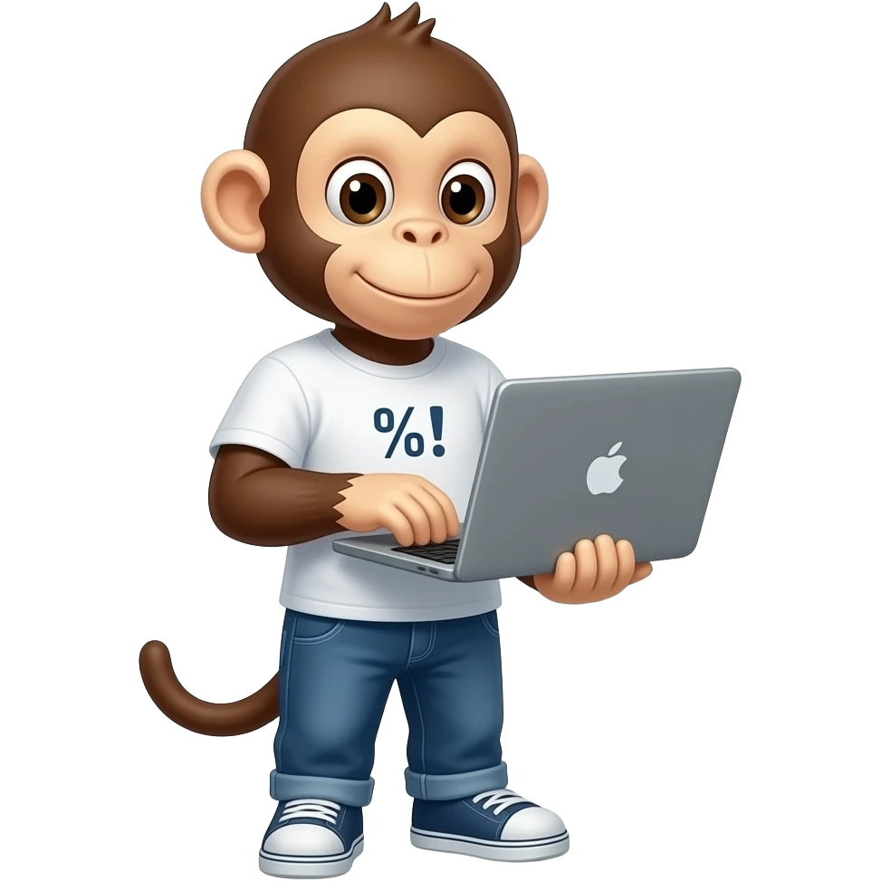 create an emoji of monkey with tshirt "</>" and using laptop emoji