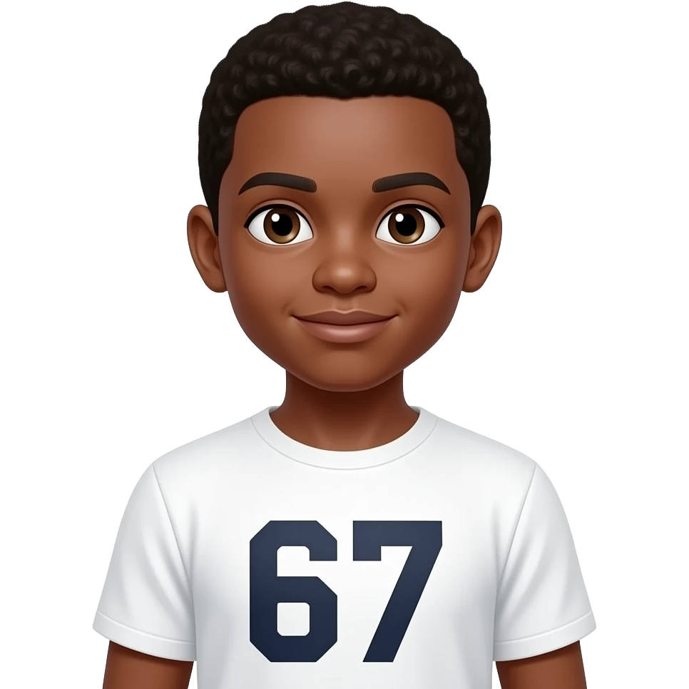 Un garçon noir qui a un t-shirt marquer 67 emoji