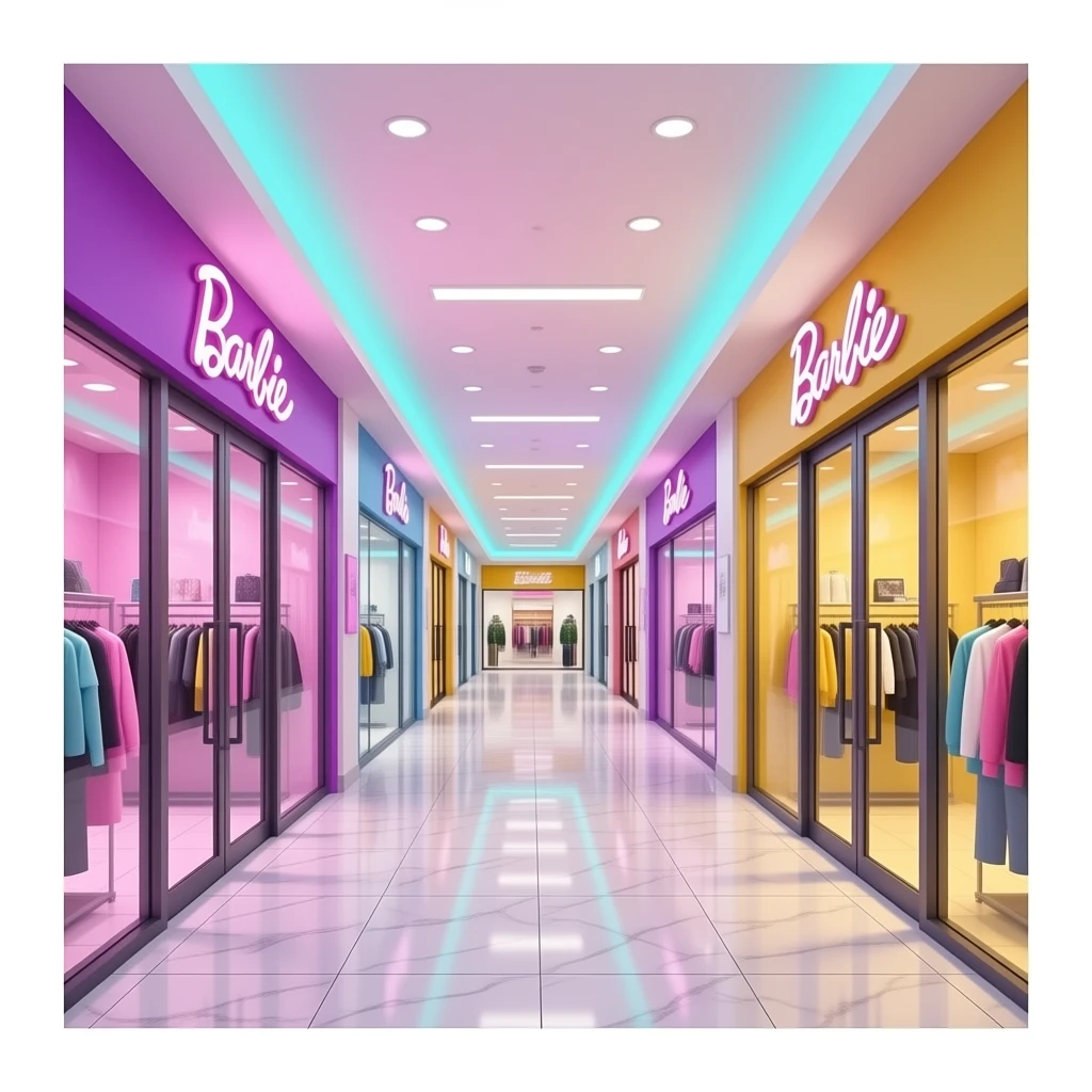 purple yellow Modern mall hallway, transparent background inspired by barbie colour pallete emoji
