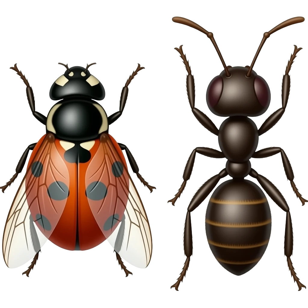 5 different insects. bug, fly, ladybug, ant emoji