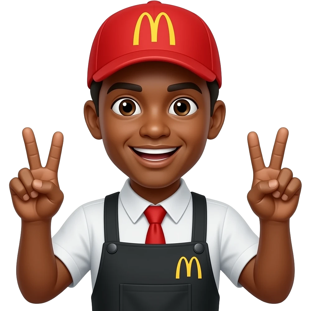 Lightskin McDonald’s worker throwing up the piece sign with both hands emoji