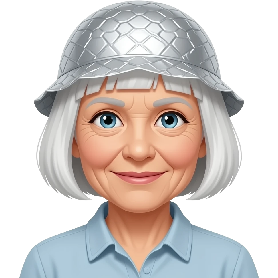 an older lady with pixie style, short, white hair wearing a tinfoil hat emoji