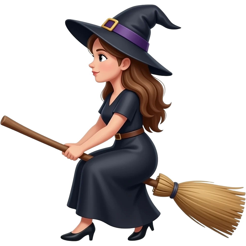 Bruja de perfil en escoba mujer emoji