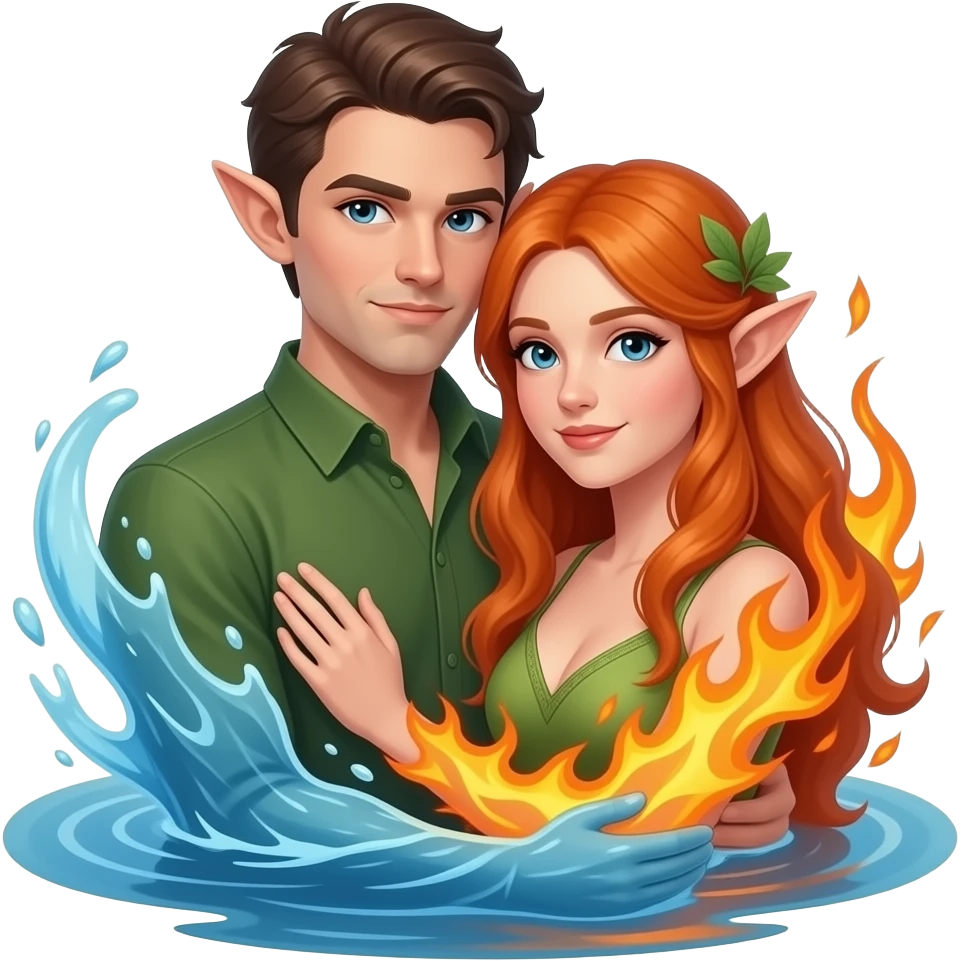 Elfen man en vrouw. Zijn als water en vuur  maar completely verstrengeld in een mysterious bos emoji