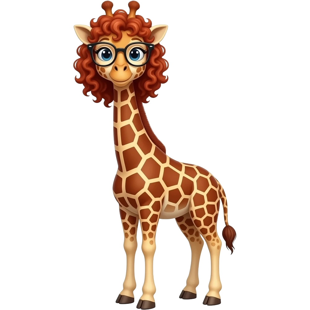 giraffe with curly red hair, spectacles emoji
