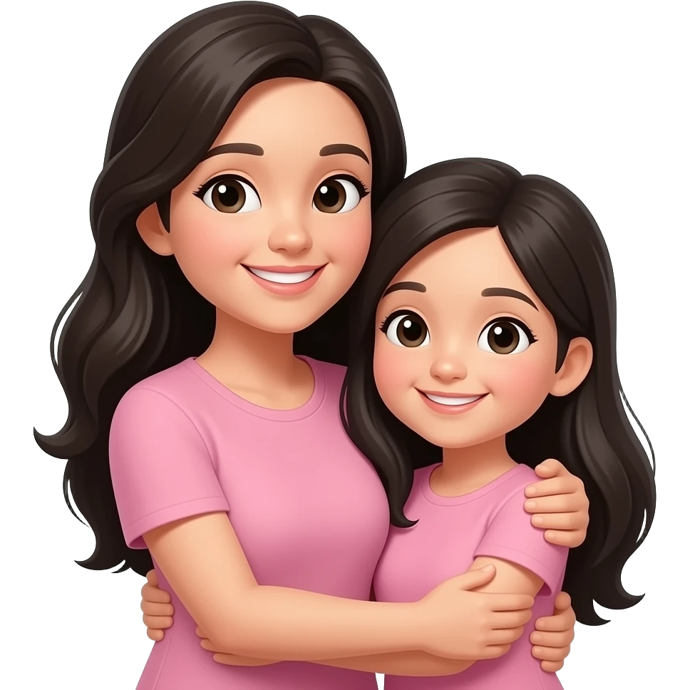 Mother and daughter longer black hair smiling hugging emoji