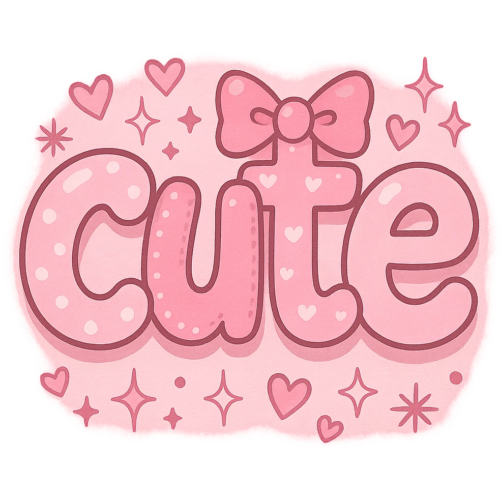 the word 'cute' in a creative, pink-themed style emoji
