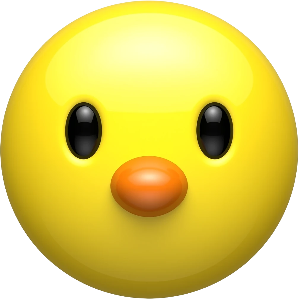 Yellow circle without a mouth with black dotted eyes with an orange nose emoji