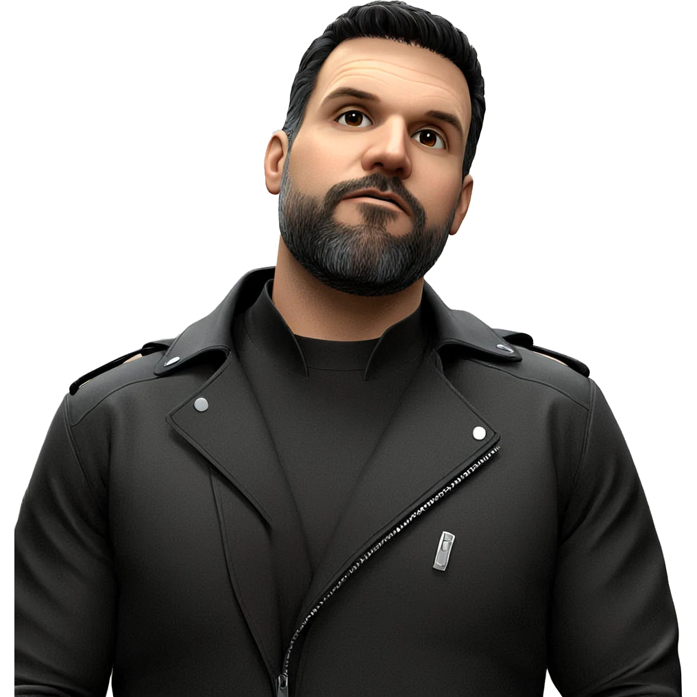 dark attire with confident gaze emoji