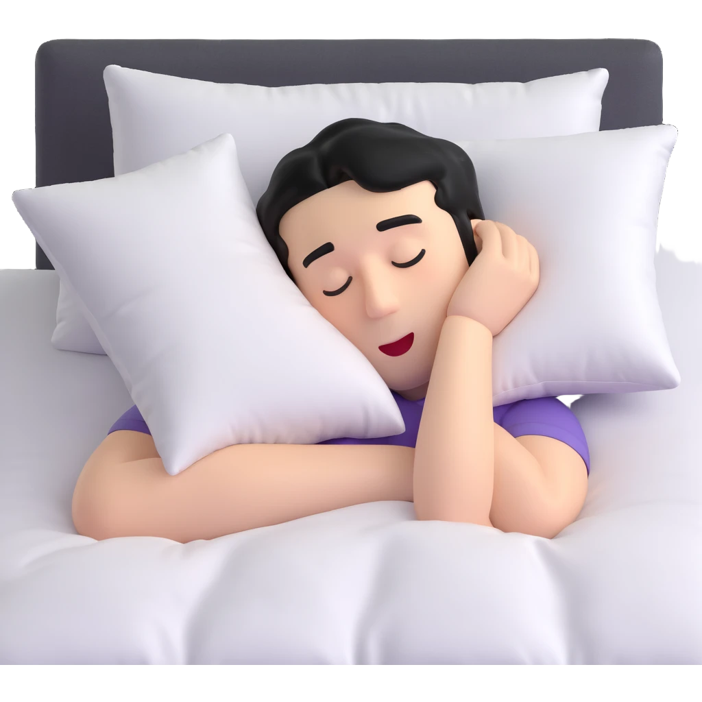 man with black hair drooling while sleeping with his head on a pillow, 3D emoji style emoji
