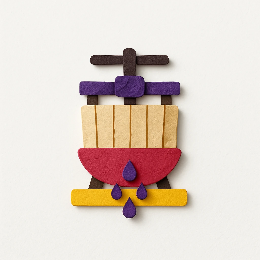icon representing pressing in wine making process, paper craft style emoji