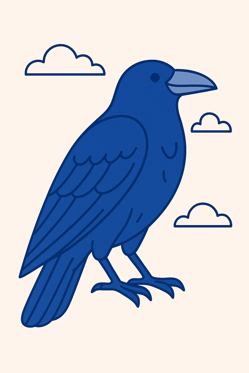 blue raven, minimal, modern, flat blue illustration style emoji