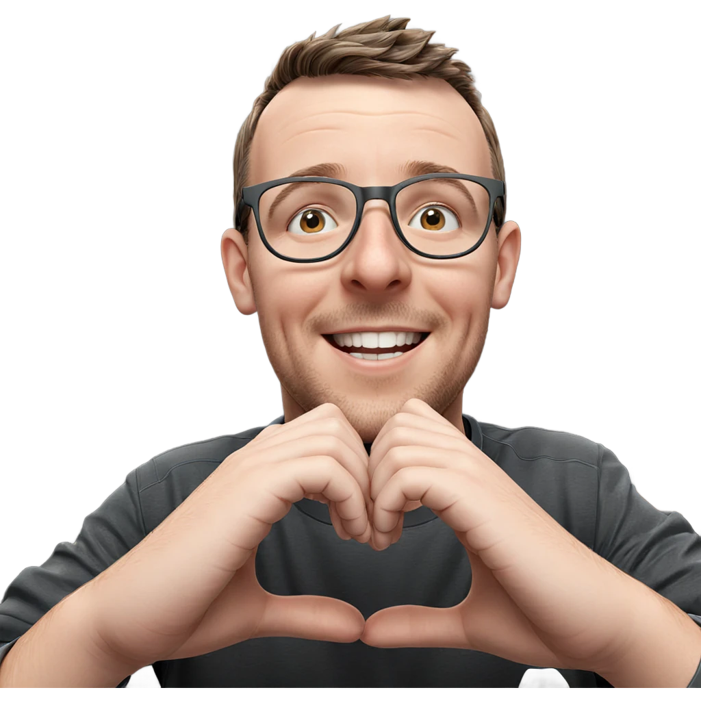 smiling boy with heart hands emoji