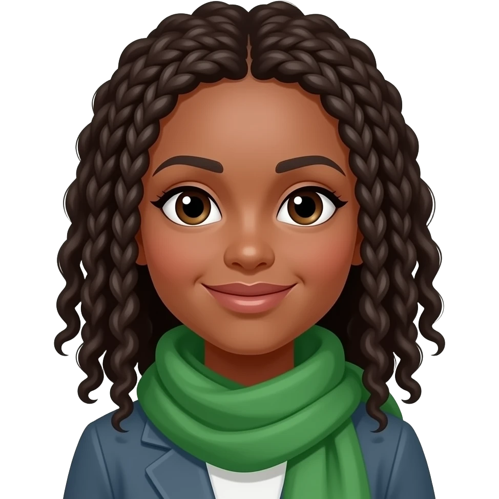 make someone whose name u think might be Haneen, make her wear a green scarf, skin dark. with braided hair curly emoji