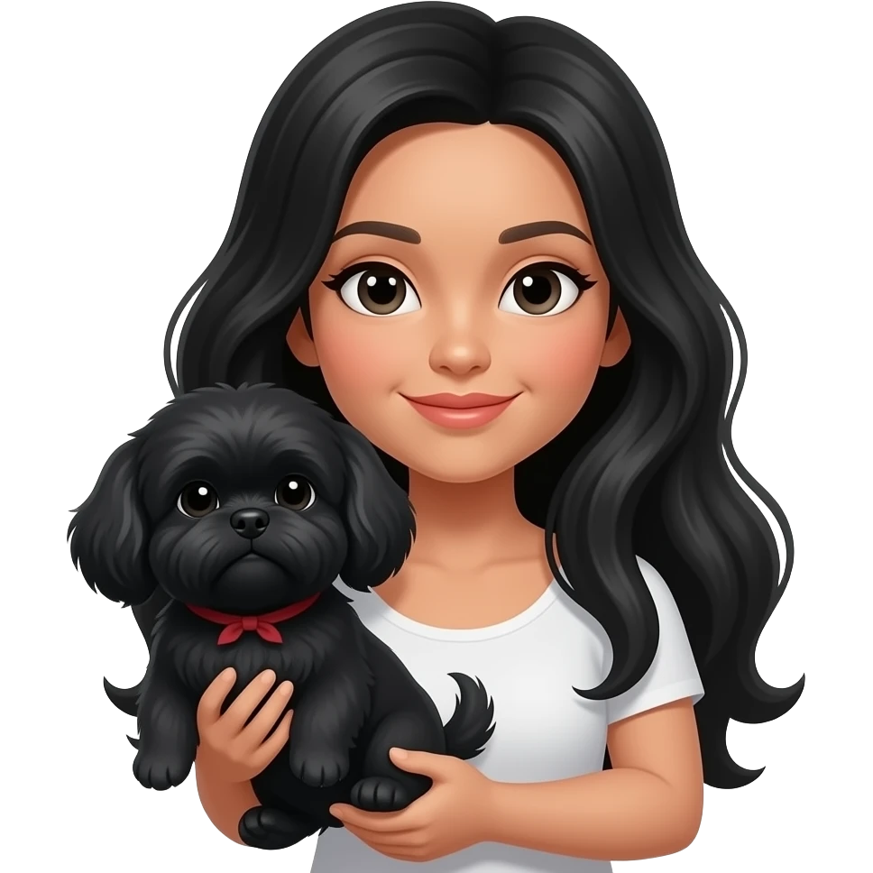 Black long hair woman holding a black shih tzu emoji