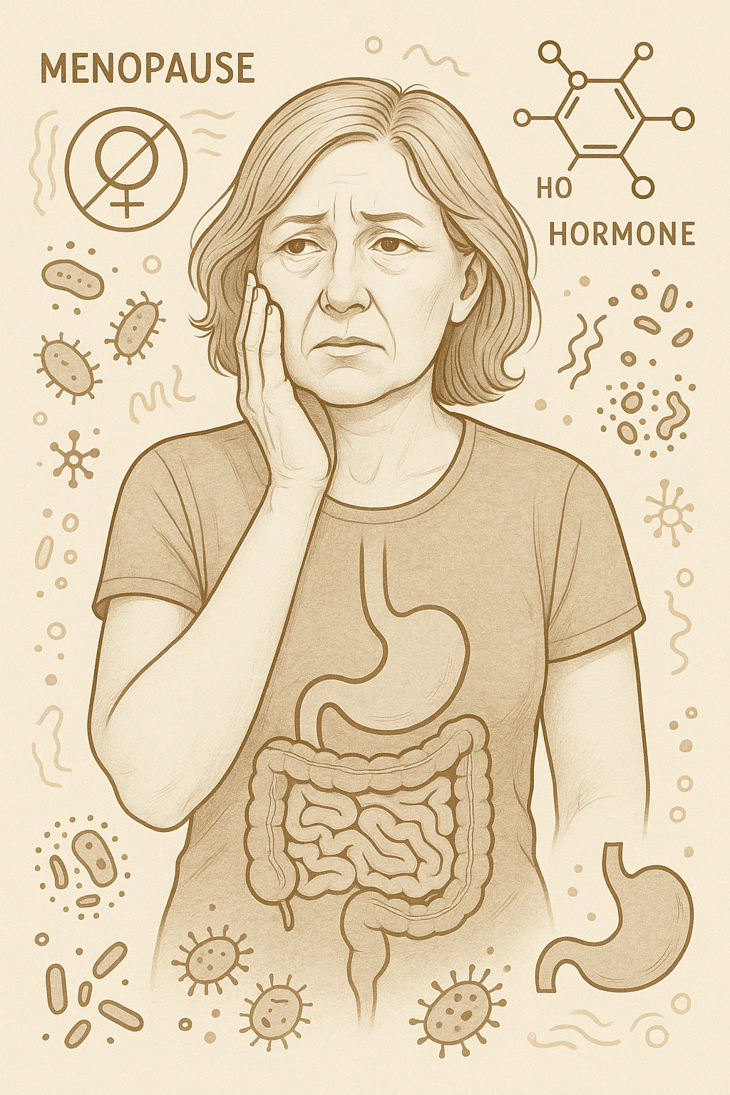 donna in menopausa con la disbiosi intestinale emoji