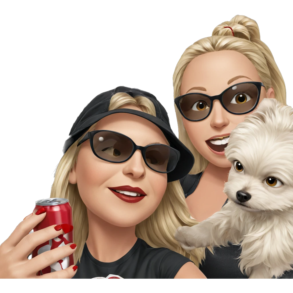 blonde girls with dog and car emoji