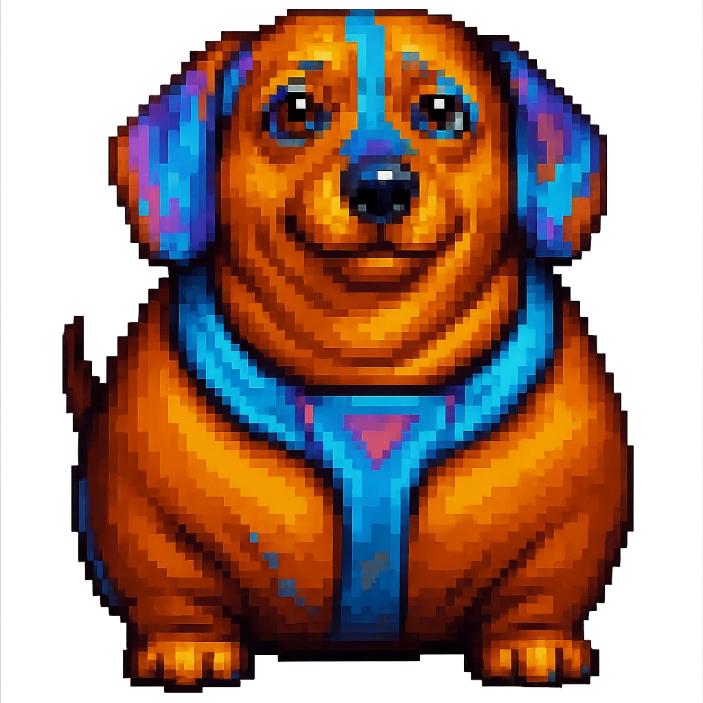 Make the dachshund dog even chubbier, keeping the same style as the original image. Remove the background. emoji