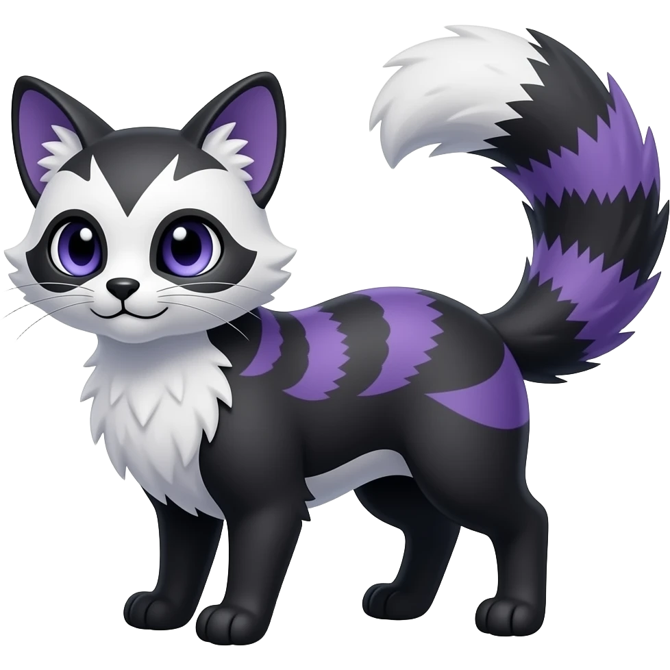 randomly marked Asian fine furry neat beautiful realistic indigo and violet-purple and black and white Civet-Genet-Vernid-Fakémon-hybrid emoji