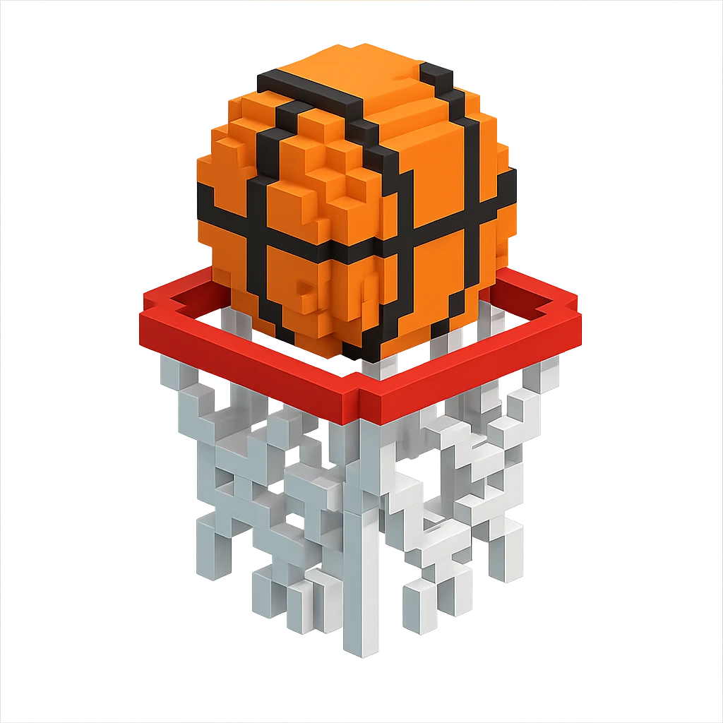 Voxel-style basketball in a net, no background, variation 6. emoji