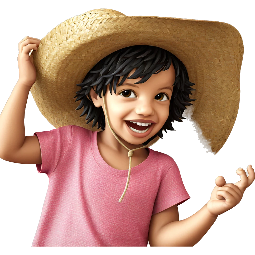 happy boy with straw hat emoji